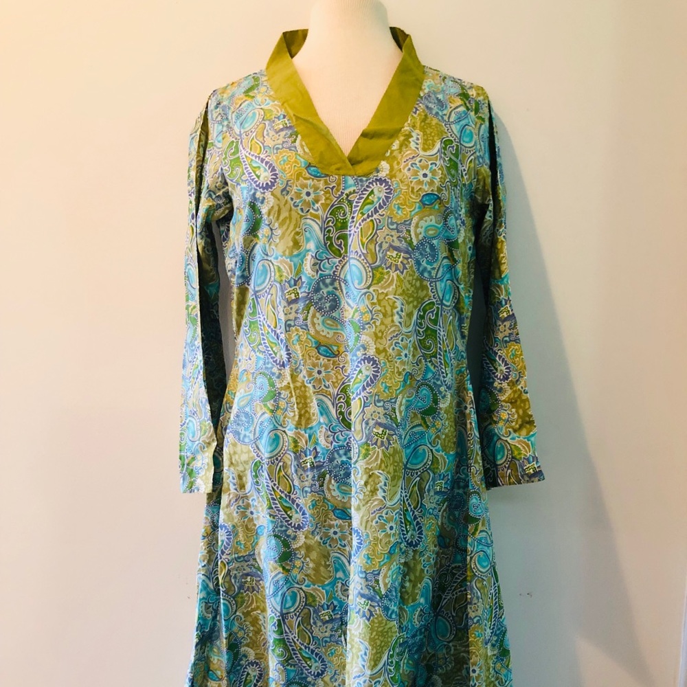 Turquoise Paisley Tunic Kurta Cover Up Dress